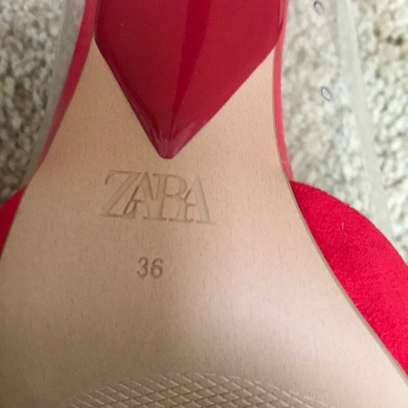 ZARA Size 36 red with vinyl pointed toe heels - Picture 6 of 8
